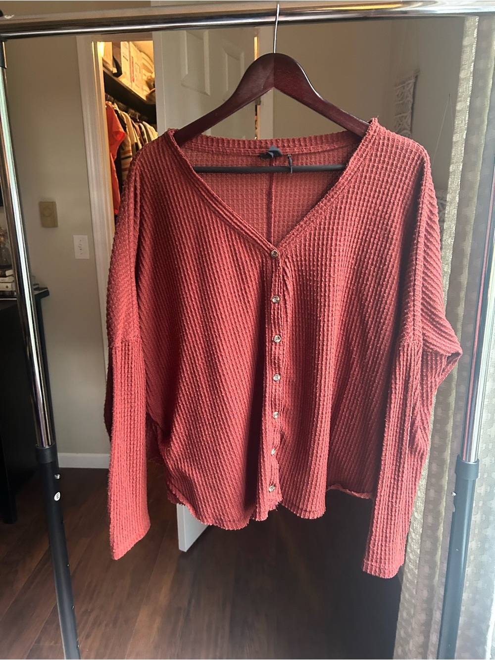 Urban Outfitters Out from Under Rust Waffle-Knit Button-Front Top